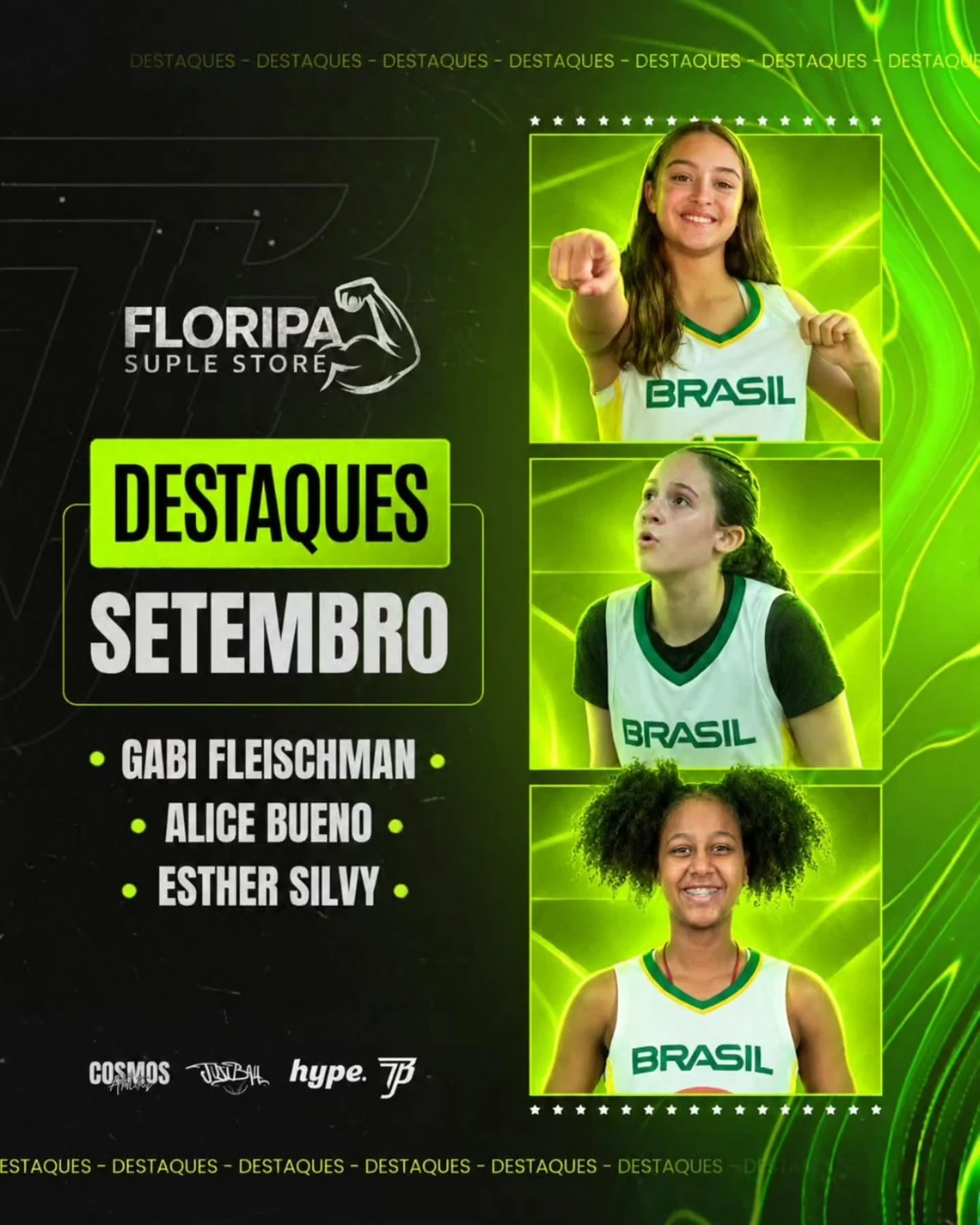 Card de Destaque do Mês da JB7: setembro, Gabi Fleischman, Alice Bueno e Esther Silvy convocadas para a Seleção Brasileira